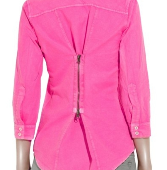 Elizabeth and James Hot Pink 3/4 Sleeve Button Down with Zippered Back - Picture 3 of 3
